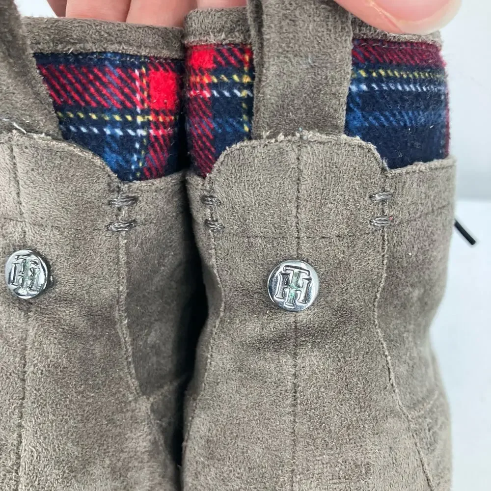 Tommy Hilfiger Gray Red Plaid Cap Top Twollia 3 Faux Suede Oxford Ankle Boots